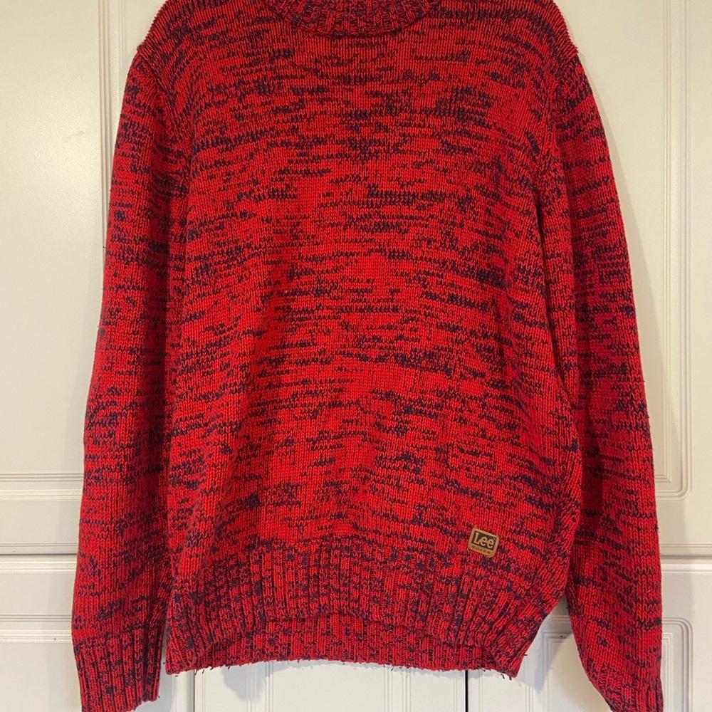 Vintage Lee Men's Red Marled Crewneck Sweater